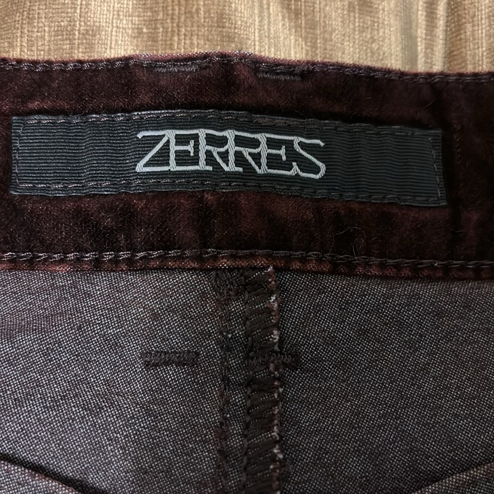 Zerres Burgundy Velvet Jeans Size US16 Stretch High Waist Straight Leg - Picture 9 of 15